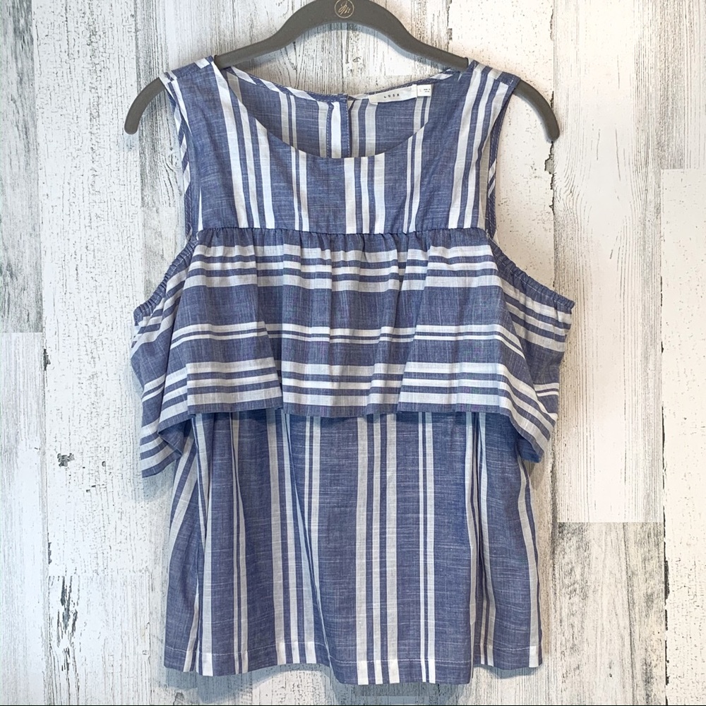 Lush Blue/Wht Cold Shoulder Striped Top Size Lrg
